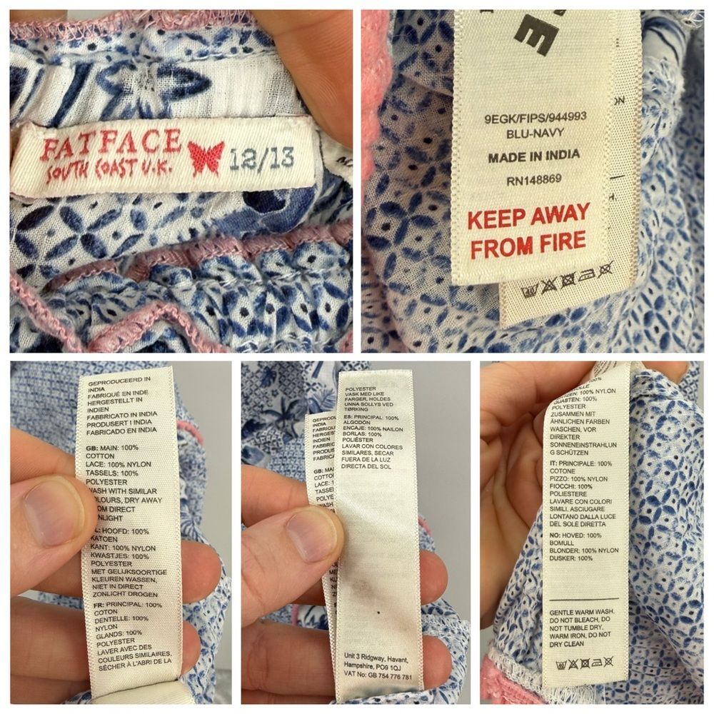 FatFace Girl's Tropical Print Cotton Midi Dress in Blue/White | Size 12/13 - Picture 5 of 5